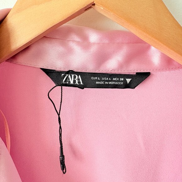 Zara Short Satin Effect Long Sleeve Mini Dress Pink Size Large Blogger Fav - Picture 9 of 11